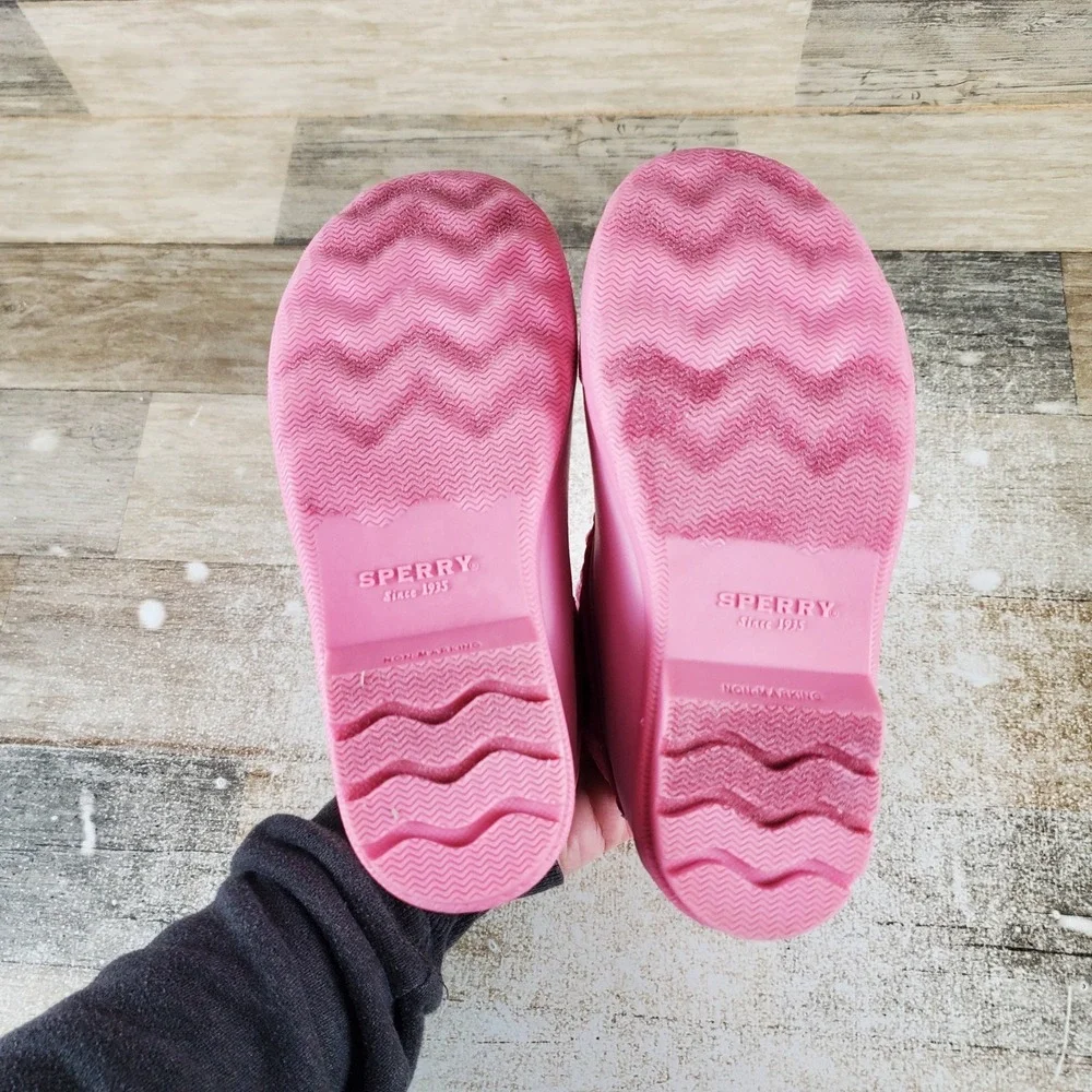 Sperry Port Kids Snow Boot Sz 11 M Pink Rubber Lace Up Mid Top Round Toe Footbed